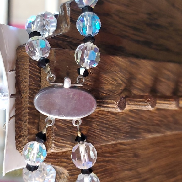 Vintage necklace Bracelet earring set. AuroraBorealis black garnet glasscrystal - Picture 8 of 15